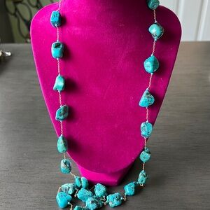 14K Yellow Gold Turquoise Chunk 30" Stamped Tested Necklace